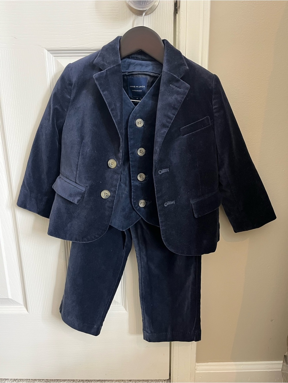 Janie and Jack Navy Velvet 3-Piece Blazer, Vest & Pants